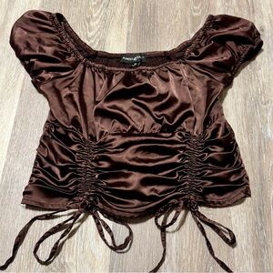 Almost Famous - Brown Silky Ruched Women's Cropped Top - Size Small